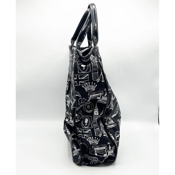 Lulu Guinness London Purse Bag Tote Womens Black White Vinyl Faux Patent Lined - Picture 5 of 12